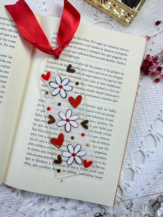 Marcador de livro em acrílico Corações e flores